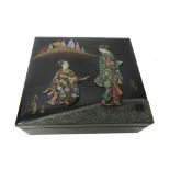 A Japanese black lacquer rectangular box and cover, Meiji period,