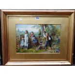 W** G** L** (19th century), Children blackberrying, watercolour,