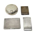 Silver, comprising; a circular hinge lidded tobacco box, Birmingham 1905,