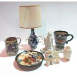 Ceramics, including; a German 'Keiser' bisque porcelain model of a woman, a Poole pottery jug,