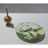 An unusual Minton pottery plate detailed with a robin against a landscape, impressed mark, 22.