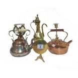 Metalware and brass collectables, including; postal scales, a chestnut roaster,