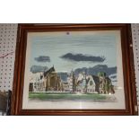 Edwin La Dell (1914-1970), Clifton College, colour lithograph, signed,