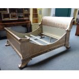 And So To Bed; a superking size silver-gold painted Egyptian Revival double bed,