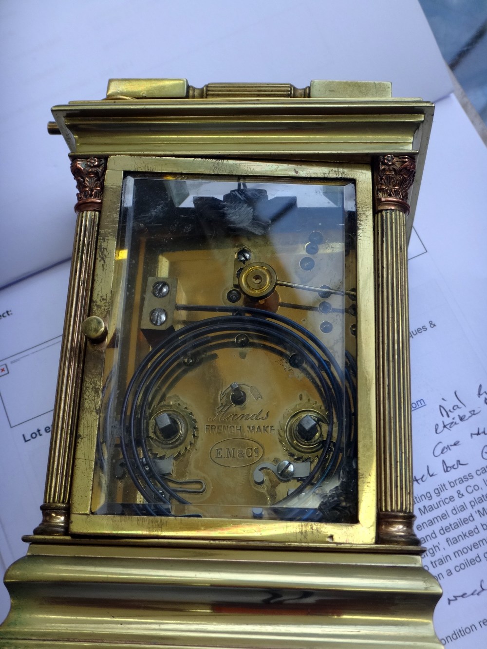 A French hour repeating gilt brass cased carriage clock by E. - Image 4 of 5