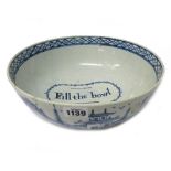 A Staffordshire pearlware blue and white bowl, late 18th century,