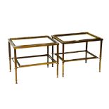 A pair of early 20th century French rectangular lacquered brass two tier occasional tables,