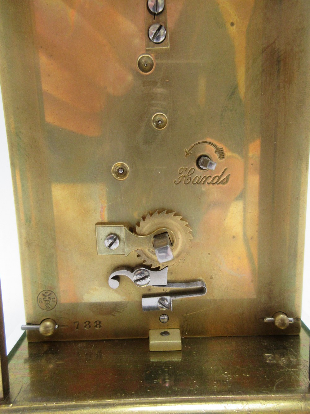 A French R&C brass cased carriage clock, circa 1900, with visible escapement, - Image 4 of 5