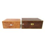 A modern burr maple and beech strung humidor, 34cm wide,