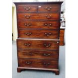 A George III mahogany chest-on-chest of two short over six long drawers, on bracket feet,