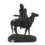 A black painted metal equestrian model of a Russian hunter, early 20th century,