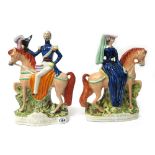 A pair of Staffordshire equestrian figures of the Duke and Duchess of Cambridge, 19th century,
