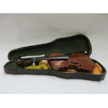 A 19th century violin, interior paper label for Johann Christian Vibel, fourteen inch back,