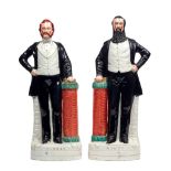 A pair of Staffordshire portrait figures of Sankey and Moody, 19th century, polychrome painted,