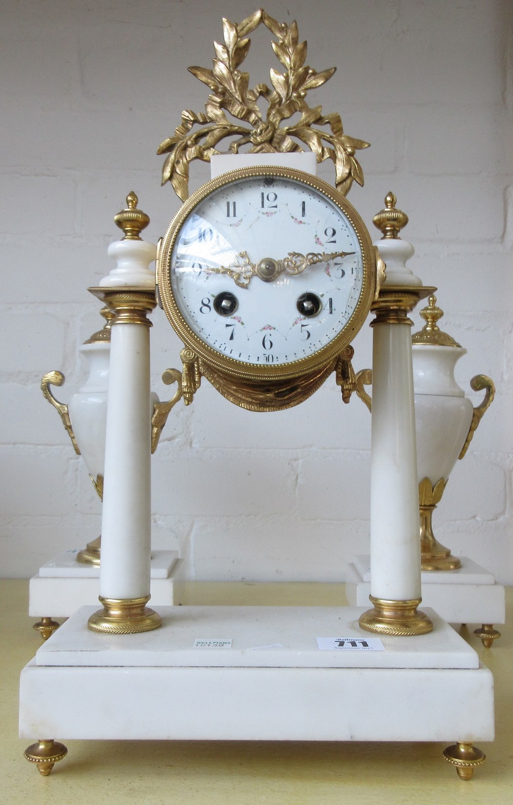 A French Empire style mantel clock garniture, early 20th century, - Image 2 of 3