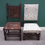 A Charles II bobbin turned cane back and seat side chair, 50cm wide x 105cm high,