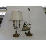 A Victorian style bouillotte table lamp, with three sconces and adjustable shade, 59cm high,