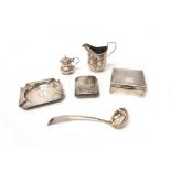 Silver and silver mounted wares, comprising; a Scottish fiddle pattern toddy ladle,