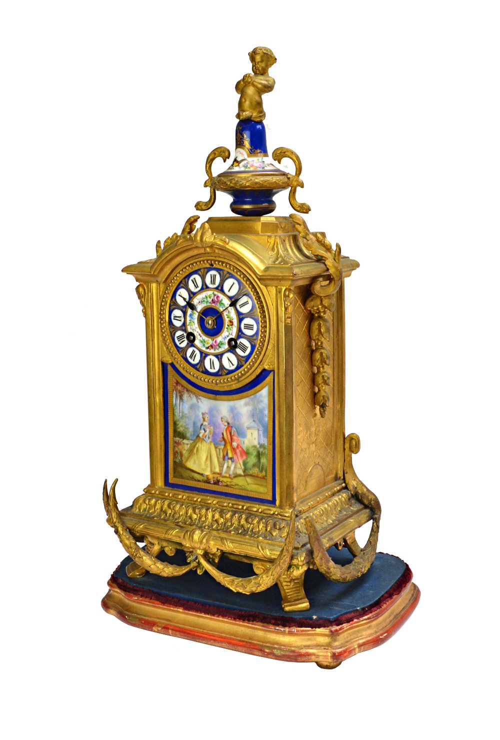 A French gilt bronze and porcelain mantel clock, 19th century,