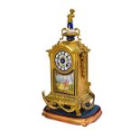 A French gilt bronze and porcelain mantel clock, 19th century,