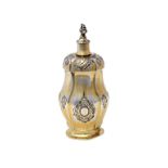 A Danish Sterling silver gilt bottle, having a screw top with a flaming finial,