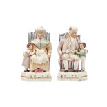 A pair of Staffordshire bookend figures, 'My Grandfather' and 'My Grandmother', circa 1840,