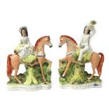 A pair of Staffordshire equestrian figures, 'Harvest' and 'Home', 19th century, polychrome painted,