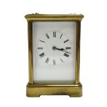 A French R&C brass cased carriage clock, circa 1900, with visible escapement,