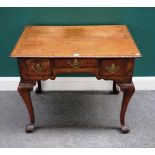 A mid-18th century lowboy, with three frieze drawer on square cabriole supports,