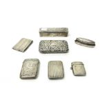 Silver, comprising; a Victorian rectangular vesta case, having banded decoration, Birmingham 1885,