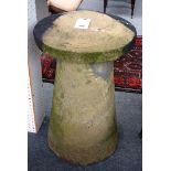 Two 19th century carved sandstone staddle stones, with conical bodies, each 48cm wide x 81cm high,