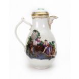 A Furstenberg porcelain baluster shape chocolate pot, circa 1770, with mask spout,