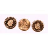 Three South African gold 1 Rand coins, 1967, 1971 & 1977 (3).