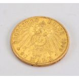 A German gold 20 Mark coin,