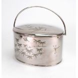 An oval electroplate biscuit box, Hukin & Heath,