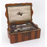 A French satinwood rosewood banded gilt metal mounted sewing box, circa 1830,