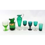 A collection of thirteen 'Bristol' green bowl drinking glasses, 19th century and later,