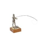 A modern cast silver figure of a fisherman, Birmingham 1978, titled 'The Dry Fly' No 130/1000,