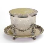 A Victorian electroplate mounted oval star cut frosted glass biscuit box,