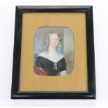 English School, 19th Century, Portrait miniature of a lady in a black dress with a tartan shawl,