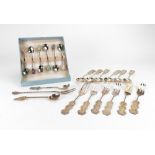 A set of six pairs of Chinese teaspoons and pastry forks, 20th century,