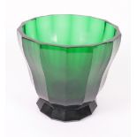 A large Moser Karlsbad cut green glass pedestal bowl, for the Weiner Werkstatte,