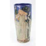 A Dennis China Works vase after William Morris, tube lined, a figure possibly St Dorothy,