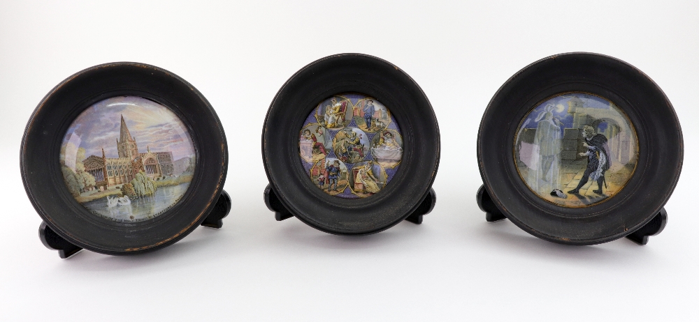 A collection of three Prattware pot lids - The Seven Ages of Man,