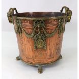 A Louis XV style copper and brass jardiniere, late 19th century, slightly tapering circular,