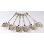 A matched set of six George II silver table spoons, 5 x London 1750,