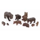 A collection of ten Black Forest carved linden wood bears, 19th/early 20th century,