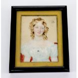 English School, 19th Century, Portrait miniature of a girl in a white dress,