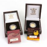 Two cased Royal Mint 2003 & 2005 Britannia Collection Gold Proof £10 coins, 6.82g.