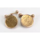 Two Netherlands Wilhelmina 5 Guilda coins, 1912, later mounted as cuff links.